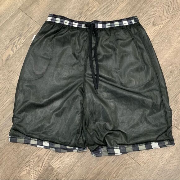 Burnside Shorts Black Gray Plaid Men’s Large Elastic Pull String Fully Lined - Picture 7 of 13